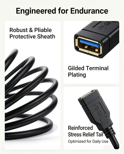Miniatura 5 de Meokse Cable de extensión USB 3.0 de 12 pies, compatible con cámara web, cámara, teléfono, concentrador USB, mouse, teclado, impresora, disco duro