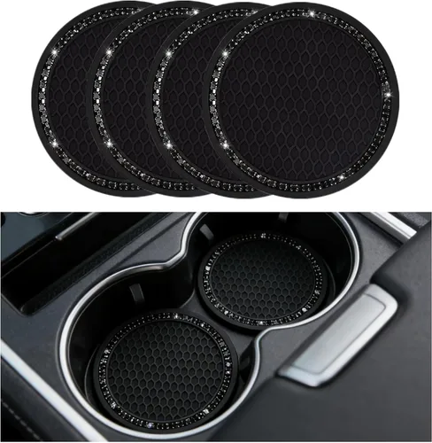 Miniatura 11 de yousheng 2 posavasos brillantes para automóvil, inserto universal para vehículo, inserto de silicona antideslizante de diamantes de imitación