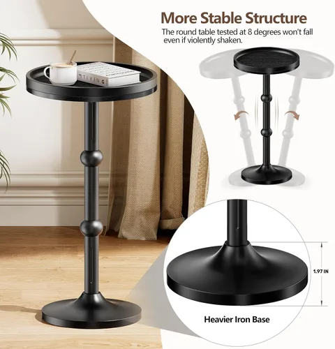 Miniatura 5 de Mesa auxiliar redonda pequeña, mesa de café para espacios pequeños, mesita de noche moderna con patas de metal, base de hierro con pedestal