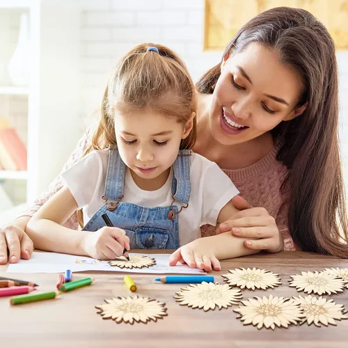 Miniatura 7 de 10 piezas de madera sin terminar con forma de girasol, piezas de discos de rebanadas para manualidades, decoración de primavera