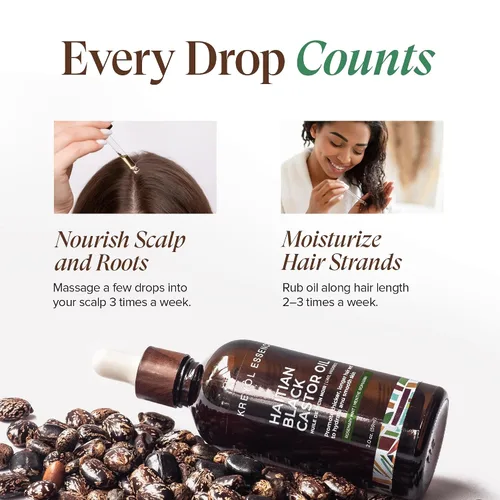 Miniatura 3 de Kreyol Essence - Aceite de ricino negro haitiano para piel y cabello, botella de vidrio, aceite de ricino prensado en frío, cabello de aspecto más