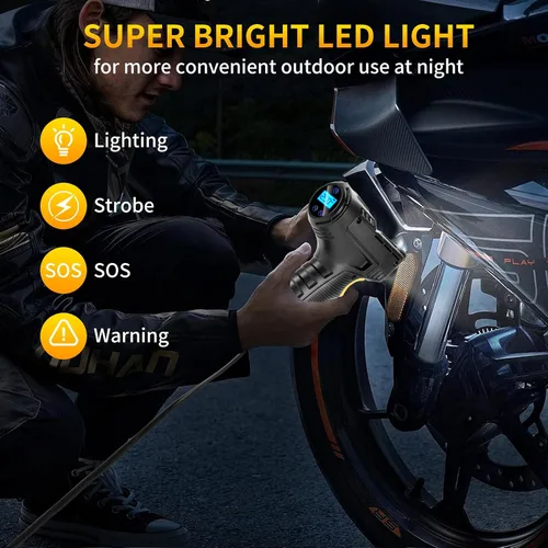 Miniatura 4 de Compresor de aire portátil de 150 PSI para neumáticos de automóvil, inflador digital de neumáticos con linterna LED, bomba automática de 12 V
