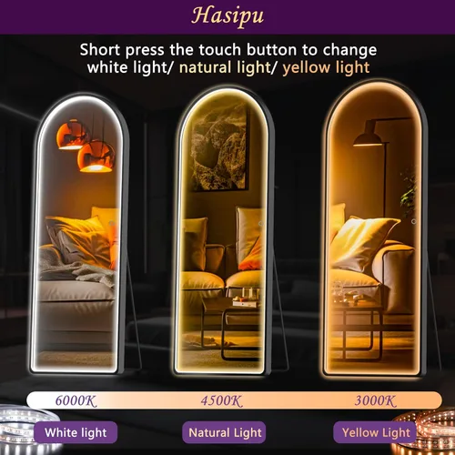 Miniatura 5 de Hasipu Espejo LED de Cuerpo Completo de 56" x 16", Espejo de Arco de Cuerpo Completo con Luces, Vidrio de Cuerpo Completo de Piso con Soporte, Negro