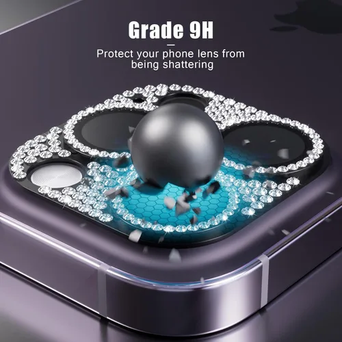 Miniatura 3 de AKABEILA Compatible con cámara iPhone 11 Pro Max/11 Pro, protector de lente con diamantes de imitación, protección de vidrio templado 9H, Negro