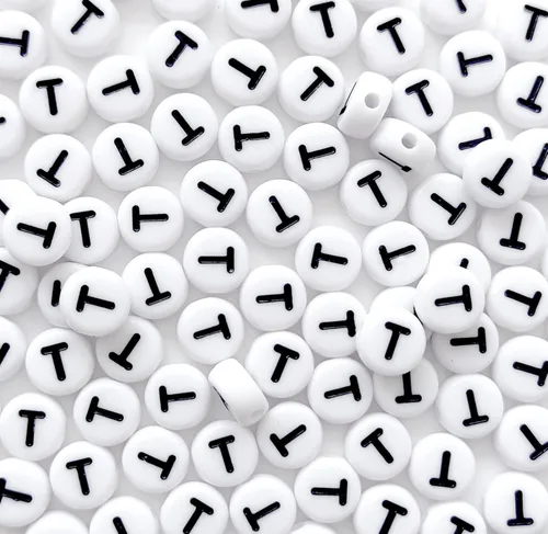 Miniatura 31 de 100 cuentas de letra, cuentas redondas blancas acrílicas del alfabeto de 0.157 x 0.276 pulgadas (0.157 x 0.276 in), cuentas vocales de letra A