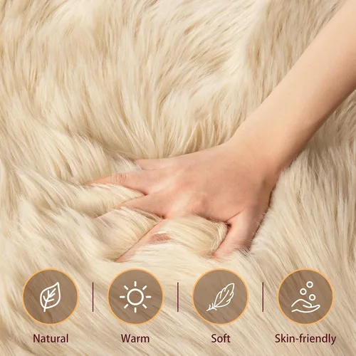 Miniatura 3 de Ciicool Alfombras de Piel de Oveja Sintética Suaves Alfombra de Piel Sintética Suave Beige Alfombra Esponjosa Funda para Silla y Sofá Alfombra