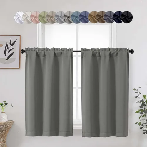 Miniatura 30 de Aqua Cafe - Juego de 2 paneles de cortinas opacas de 24 pulgadas de largo, con aislamiento térmico suave y sólido, para ventanas de baño, sótano
