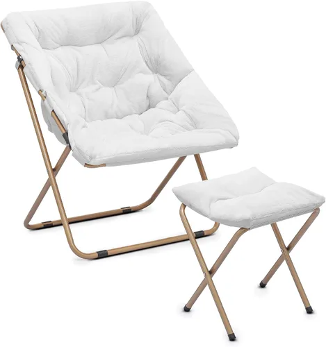 Miniatura 29 de Cómoda silla con platillo, silla de sala de estar, silla plegable acolchada suave de piel sintética, cómoda silla cuadrada de luna para sala