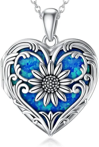SOULMEET Collar con medallón de ópaloabalónconcha de perlamalaquita en forma de corazón de girasol collar que sostiene fotos foto You are My