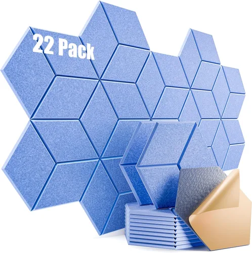 Miniatura 37 de Paquete de 12 paneles acústicos autoadhesivos de 12 x 10 x 0.4 pulgadas, paneles de espuma a prueba de sonido con alta densidad, diseño forrado