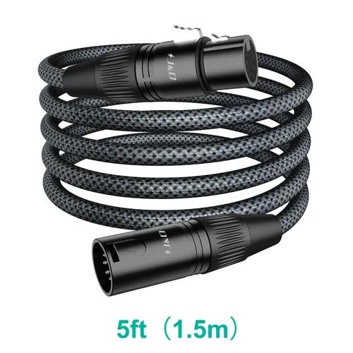 Miniatura 7 de J&D Cable XLR DMX de 5 pines, DMX512 XLR de 5 pines macho a hembra, conectores chapados en plata y trenza de nailon azul, 5 pies