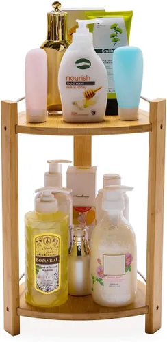Miniatura 10 de GOBAM Organizador de esquina de bambú para ducha, tamaño mediano, soporte de ducha de 2 niveles para champú, acondicionador, loción, jabón