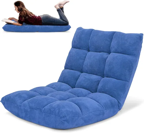 Miniatura 13 de COSTWAY Silla de suelo, sillas de videojuegos con soporte para el respaldo, ajustable de 14 posiciones, marco de acero aleado, forro polar coral