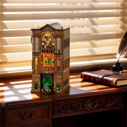 Miniatura 5 de Nookmaster Kit de rincón de libros – Biblioteca clásica en miniatura para casa de muñecas para libros con luces LED, regalo creativo de bricolaje