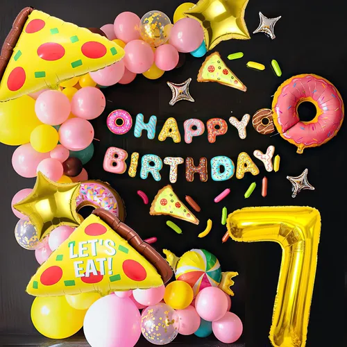 Miniatura 5 de 7 globos de pizza, número de cumpleaños de pizza, globos de aluminio de Mylar para pizza, suministros de fiesta, decoraciones de cumpleaños