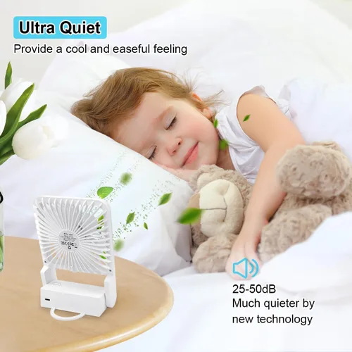 Miniatura 3 de ELZO Ventilador de viaje, mini ventilador de escritorio plegable, funciona con pilas, 3 velocidades ajustables de inclinación de 225°, ventilador