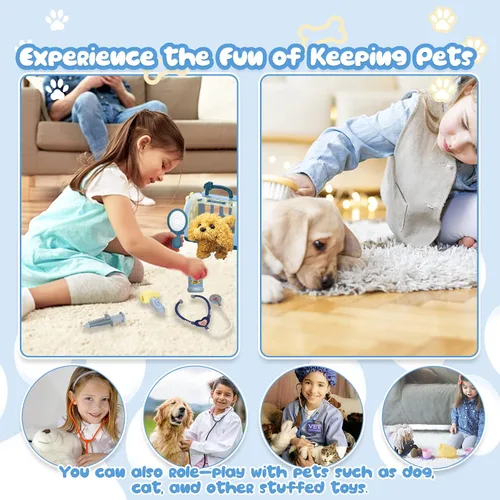 Miniatura 7 de TEUVO Juego de cuidado de mascotas con juguetes de perro robot para niños, 12 piezas de juguetes de juego veterinario para niños, kit
