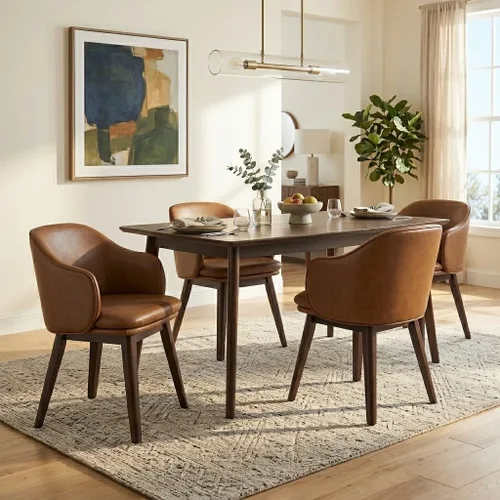 Miniatura 8 de KISLOT Juego de 2 sillas de comedor de madera, tapizadas de tela, modernas, con respaldo de barril y cojín grueso de doble capa para sala de estar