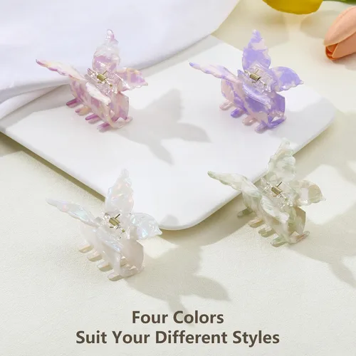 Miniatura 3 de Shinowa Pinzas para el cabello de mariposa, paquete de 4 pinzas de mariposa para cabello grueso y delgado, 2.75 pulgadas, hermosas pinzas