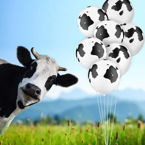 Miniatura 3 de Gejoy 48 globos de vaca de látex divertidos globos de vaca con estampado de vaca en blanco y negro, suministros de fiesta de cumpleaños