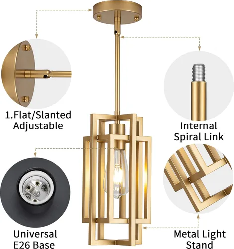 Miniatura 5 de Lámparas colgantes de granja, modernas luces colgantes doradas de 59 pulgadas, ajustable, pequeña, cuadrada, colgante de techo, para cocina, isla, 1