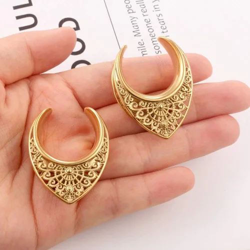 Miniatura 4 de Casvort 2 piezas hipoalergénicas 316 de acero inoxidable floral para sillín de sillín de túneles de calibre de sillín inverso, piercing corporal