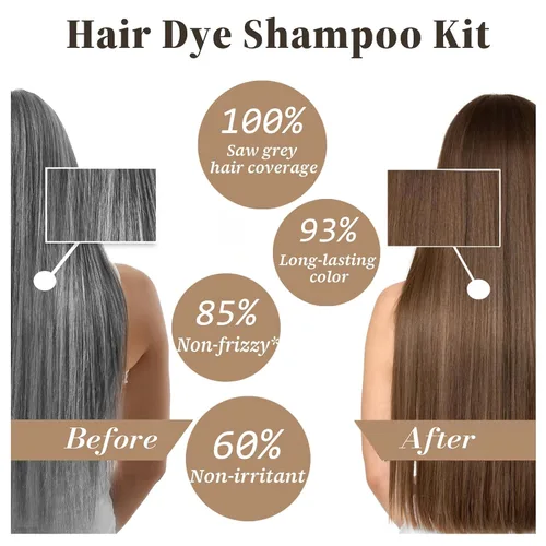 Miniatura 3 de Champú para teñir el cabello de color castaño claro, champú para color de cabello 3 en 1 para cobertura de canas para mujeres y hombres, champú