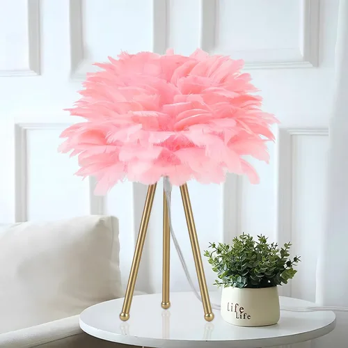 Miniatura 9 de Capslpad Lámpara de mesa con trípode de plumas, 15.3 pulgadas, moderna lámpara de mesa/escritorio blanca con acabado dorado para sala de estar