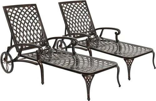 Miniatura 11 de VINGLI Tumbona de aluminio fundido para exteriores con ruedas, tumbona de patio con respaldo ajustable de 3 posiciones, silla reclinable