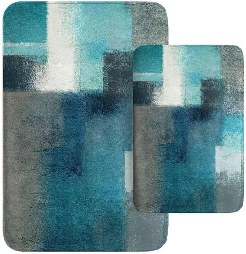 Miniatura 8 de Britimes - Juego de tapetes modernos abstractos para baño, 2 tapetes de arte lavables en marrón y gris, tapetes para piso, alfombras para baño