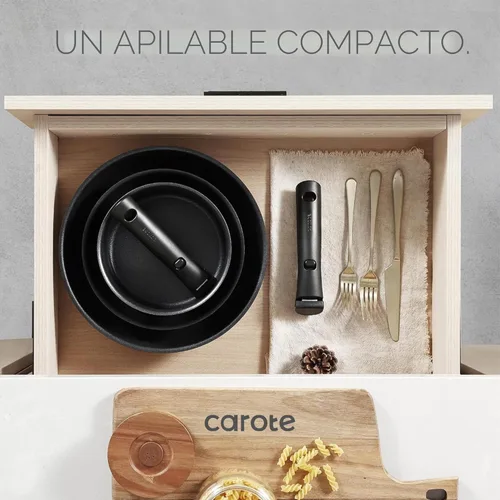Miniatura 6 de CAROTE Juego de 17 piezas de ollas y sartenes antiadherentes, juego de utensilios de cocina con mango desmontable, juego de cocina antiadherente