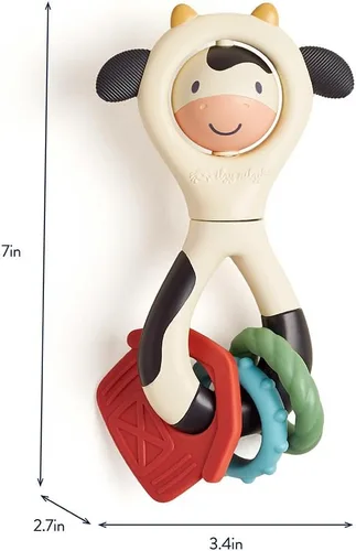 Miniatura 6 de Itzy Ritzy Juguete de sonajero giratorio – Sonajero sensorial de dentición con diseño de vaca, incluye cara giratoria, clics, sonajeros y mordedores