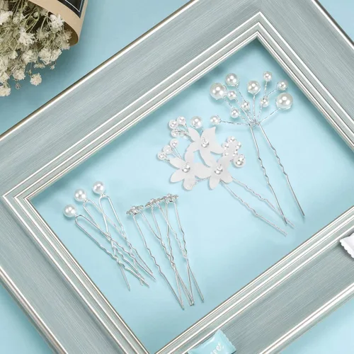 Miniatura 3 de Maitys 44 piezas de accesorios para el cabello de boda, clips de peine de cristal de perlas sintéticas, diamantes de imitación de flores