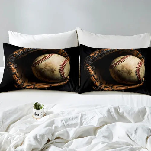 Miniatura 5 de Erosebridal Sábana Bajera de Béisbol Tamaño Queen Juego de Sábanas de Juego Deportivo Juego de Ropa de Cama de Jugador de Béisbol para Niños Chicos
