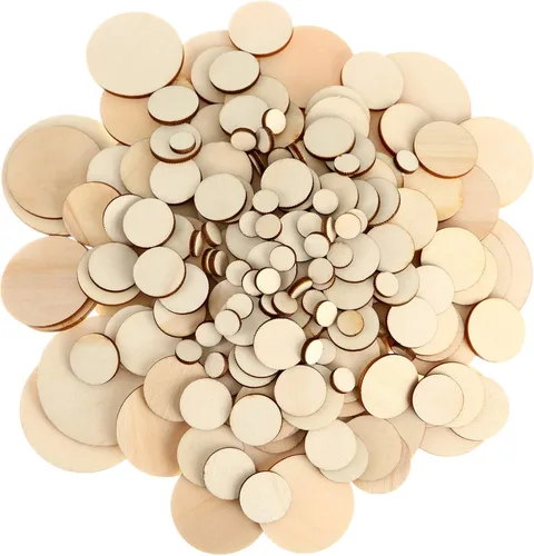 Blulu 450 piezas de rebanadas de madera sin terminar, círculos redondos de madera para manualidades, recortes, adornos para manualidades y