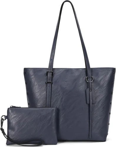 Miniatura 11 de KL928 Bolso de mano para mujer, bolso de mano de piel sintética, bolso de hombro grande, asa superior, monederos, juego de 2 piezas