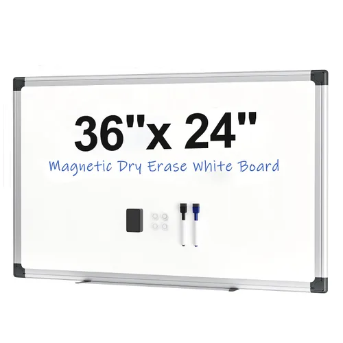 Pizarra blanca magnética de 36 x 24 pulgadas para pared, pizarra de borrado en seco para oficina en casa, escuela, sala de estudio, marco de