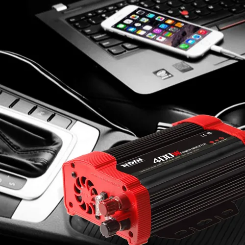 Miniatura 7 de Inversor de corriente de 400 W, DC 12 V a 110 V CA adaptador de enchufe de automóvil con 2 salidas de cargador y puertos USB duales de 3.1 A