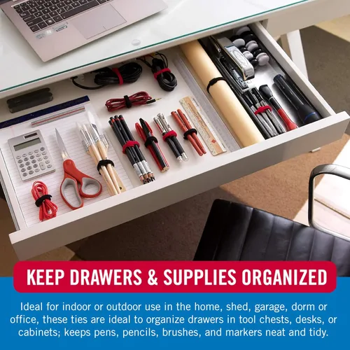 Miniatura 4 de VELCRO Brand ONE-WRAP - Bridas para cables, 100 unidades, correas de organización de cable negro de 8 x 1/2 pulgadas, diseño delgado precortado