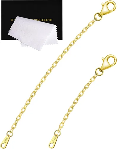 Miniatura 28 de Extensores de cadena dorada para collares, extensiones de pulsera de plata de ley, extensor de collar dorado para mujer, juego de 3 piezas, 1, 2, 3