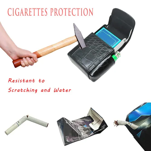 Miniatura 2 de Boshiho Caja de cigarrillos de cuero PU con encendedor titular bolsa de tabaco el mejor regalo para hombres mujeres (negro)