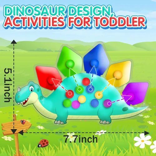 Miniatura 2 de Juguete sensorial de dinosaurio para clasificar el color, juguetes de viaje para niños pequeños de 1 a 3 años, juguete de viaje por carretera 1