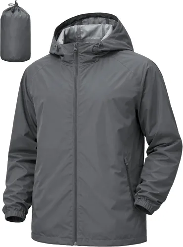 Miniatura 7 de Chaqueta impermeable para hombre, rompevientos, impermeable, para ciclismo, correr, senderismo, con capucha, ligera, plegable