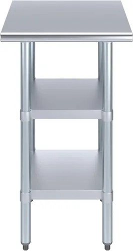 Miniatura 2 de Mesa de trabajo de acero inoxidable con 2 estantes Mesa de utilidad de metal Mesa de utilidad NSF para uso comercial y residencial