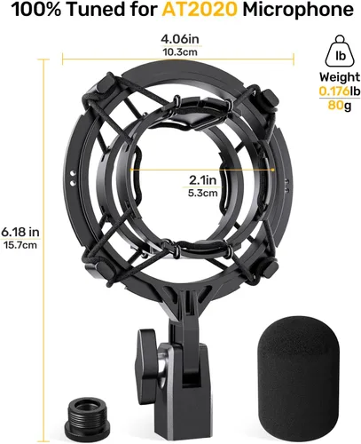 Miniatura 7 de Soporte de choque para micrófono AT2020 personalizado con filtro pop, suspensión antivibración, soporte de micrófono, clip compatible con Audio