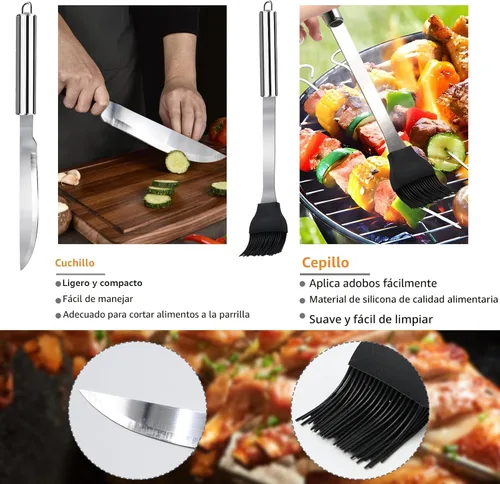 Miniatura 4 de 11 piezas de accesorios para parrilla de barbacoa de acero inoxidable, regalos para papá en el día del padre, juego de herramientas de parrilla