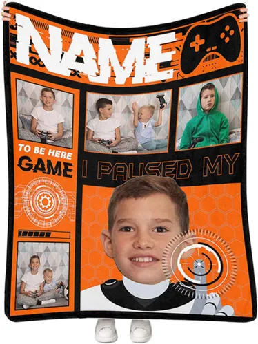 Miniatura 16 de Mantas personalizadas de juegos para niños y niñas con nombre, manta personalizada de control de videojuegos Vedio para sofá, manta suave y de forro