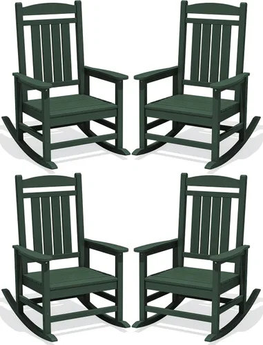 Miniatura 37 de KINGYES Mecedoras de polietileno de alta densidad para exteriores, sillas mecedoras para patio con soporte de 330 libras, balancín suave para porche