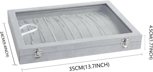 Miniatura 6 de Wudygirl Organizador de collares de terciopelo con 20 ganchos, escaparate para collares, joyero, apilable, parte superior de cristal con cerradura