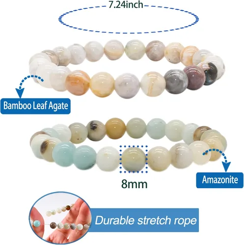 Miniatura 5 de Bivei - Pulsera elástica con cuentas redondas de cristales curativos de Reiki semipreciosos hecha a mano de 0315pulgadas 8 mm